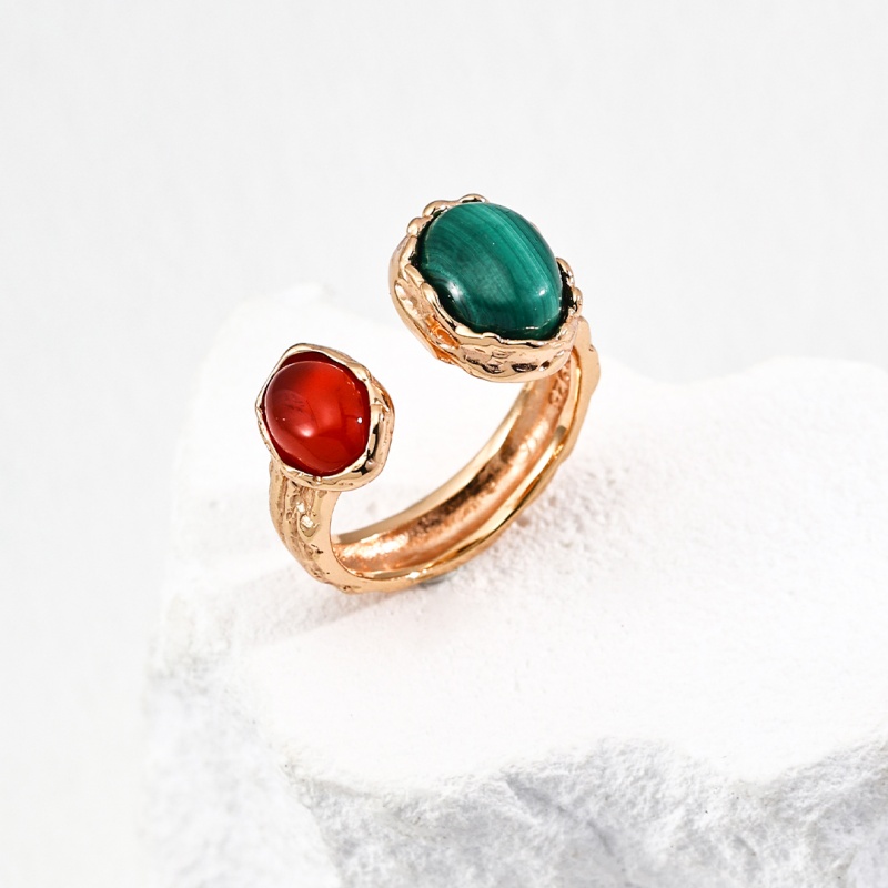 S925 ring, featuring peacock stone and tiger's eye stone, is a high-end, light luxury and niche ring details Picture