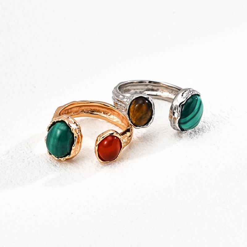 S925 ring, featuring peacock stone and tiger's eye stone, is a high-end, light luxury and niche ring Specification image