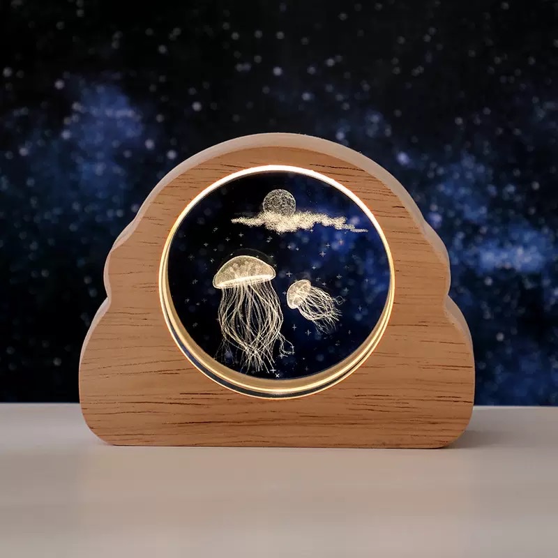 Cross-border starry sky astronaut laser-engraved 3d crystal night light, creative desktop ambient light, decorative item, festival gift Specification image