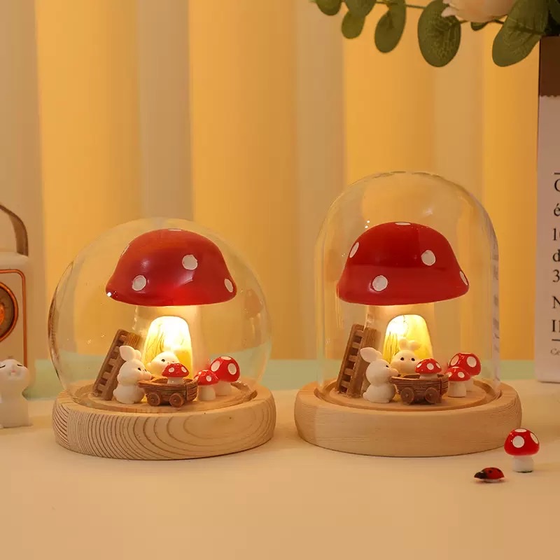 Creative and cute mushroom rabbit night light, diy handmade material package, led ambient light, desktop decoration, student gift