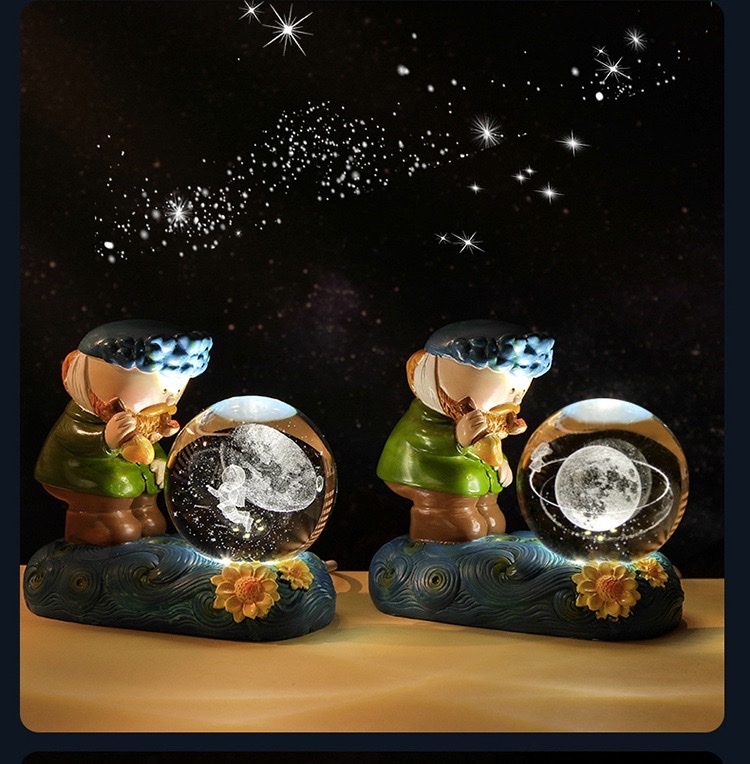 Creative Van Gogh starry night light, illuminated crystal ball, 3D engraved glass ball, desktop decoration, student festival gift detail image 11
