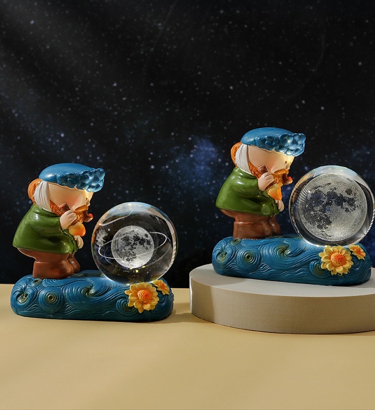 Creative Van Gogh starry night light, illuminated crystal ball, 3D engraved glass ball, desktop decoration, student festival gift detail image 13