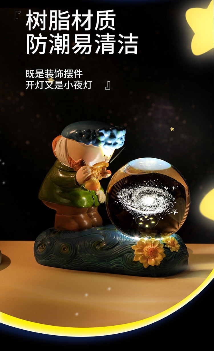 Creative Van Gogh starry night light, illuminated crystal ball, 3D engraved glass ball, desktop decoration, student festival gift detail image 4