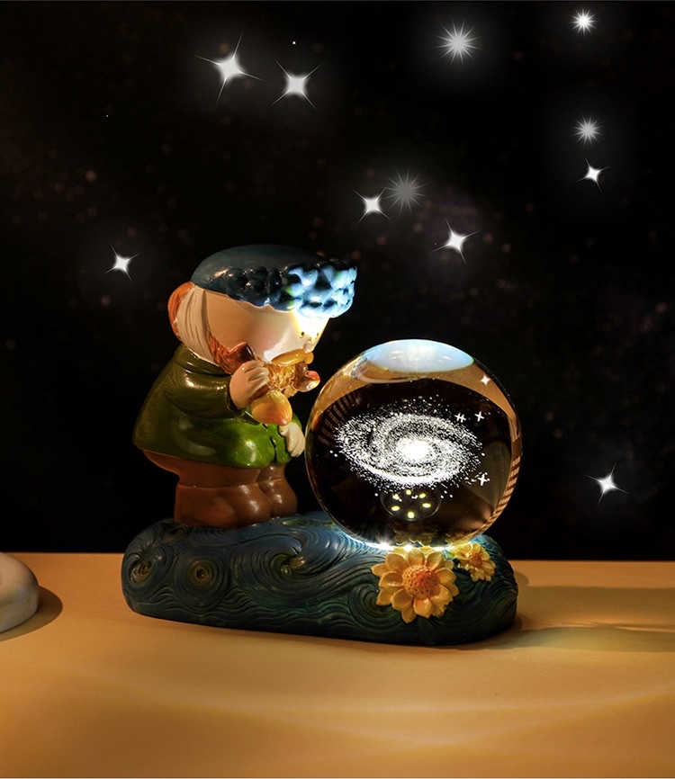 Creative Van Gogh starry night light, illuminated crystal ball, 3D engraved glass ball, desktop decoration, student festival gift detail image 14