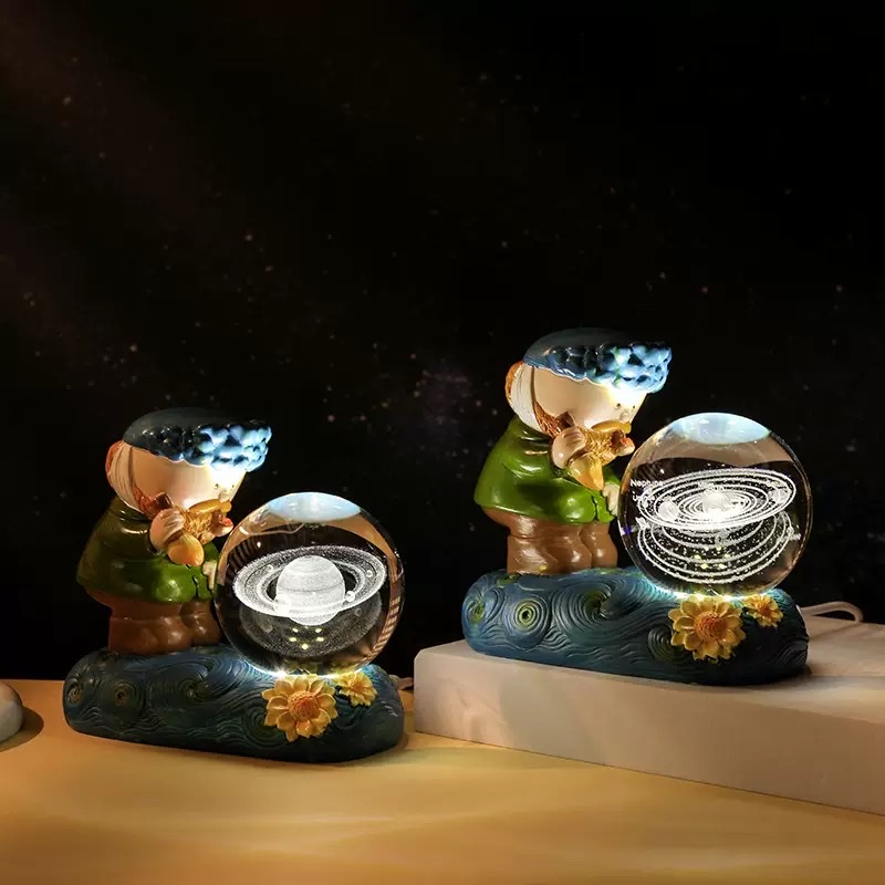 Creative Van Gogh starry night light, illuminated crystal ball, 3D engraved glass ball, desktop decoration, student festival gift details Picture