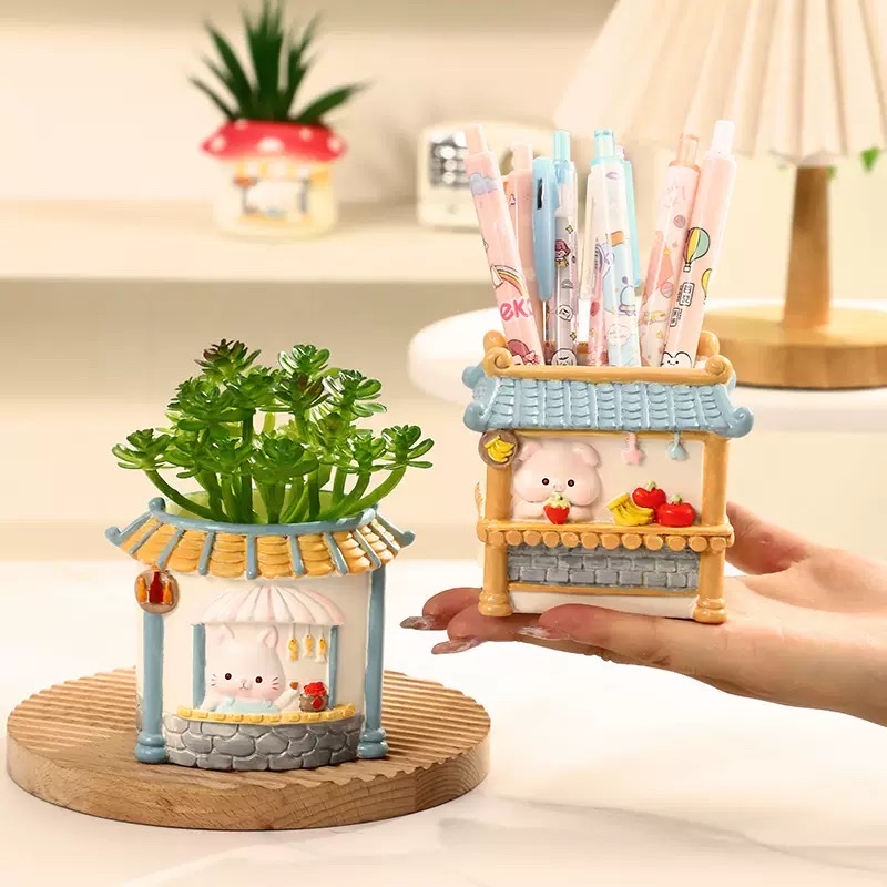 Creative animal landscape flower POTS, plant decorative potted plants, bedroom and office desk storage ornaments, resin handicrafts details Picture