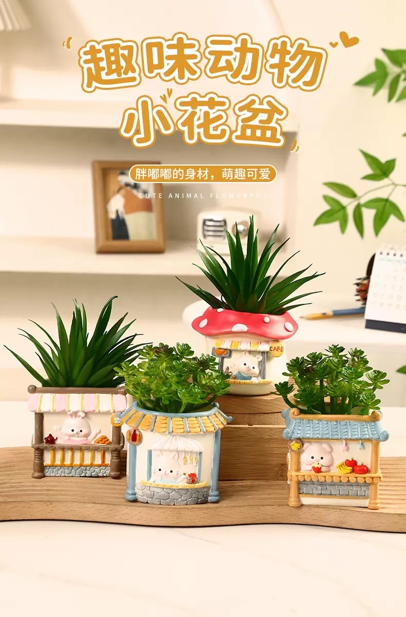 Creative animal landscape flower POTS, plant decorative potted plants, bedroom and office desk storage ornaments, resin handicrafts detail image 4