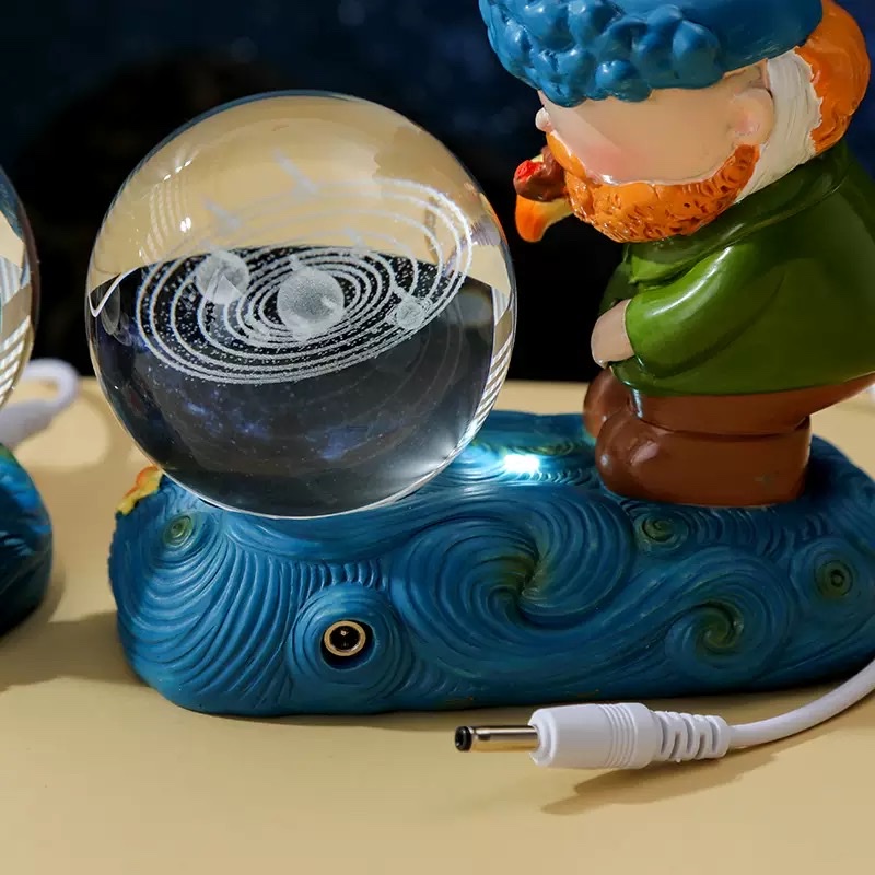 Creative Van Gogh starry night light, illuminated crystal ball, 3D engraved glass ball, desktop decoration, student festival gift Application Scenario