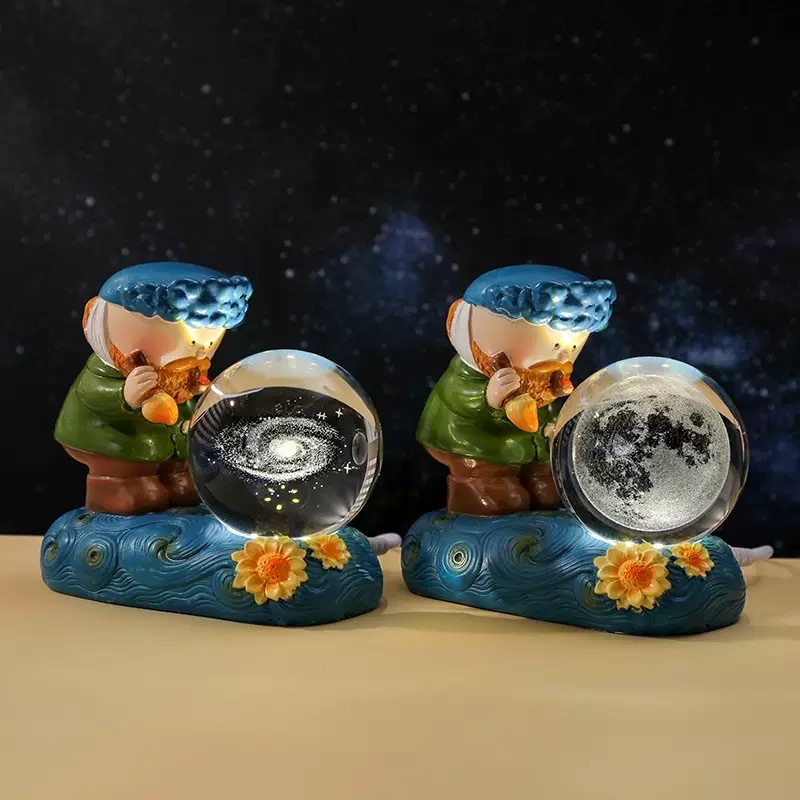 Creative Van Gogh starry night light, illuminated crystal ball, 3D engraved glass ball, desktop decoration, student festival gift Specification image