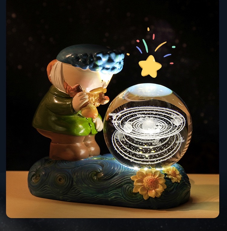 Creative Van Gogh starry night light, illuminated crystal ball, 3D engraved glass ball, desktop decoration, student festival gift detail image 12