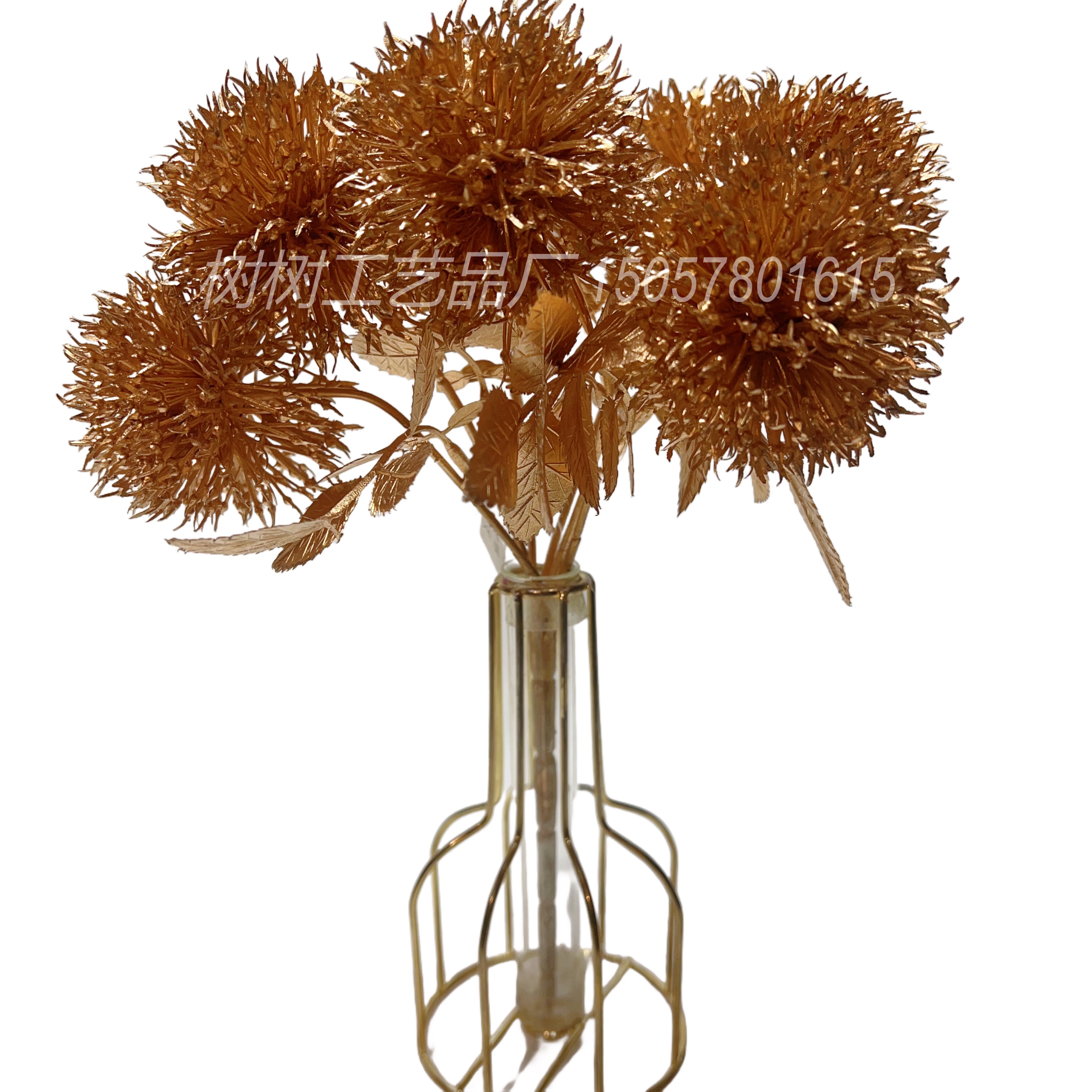 Golden artificial flower 5-fork onion ball Christmas flower home decoration wedding accessories Gift accessories New Year gift accessories Item Picture