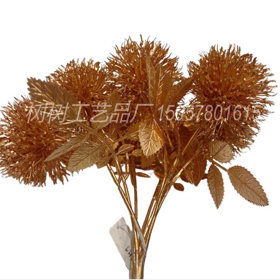 Golden artificial flower 5-fork onion ball Christmas flower home decoration wedding accessories Gift accessories New Year gift accessories detail image 2