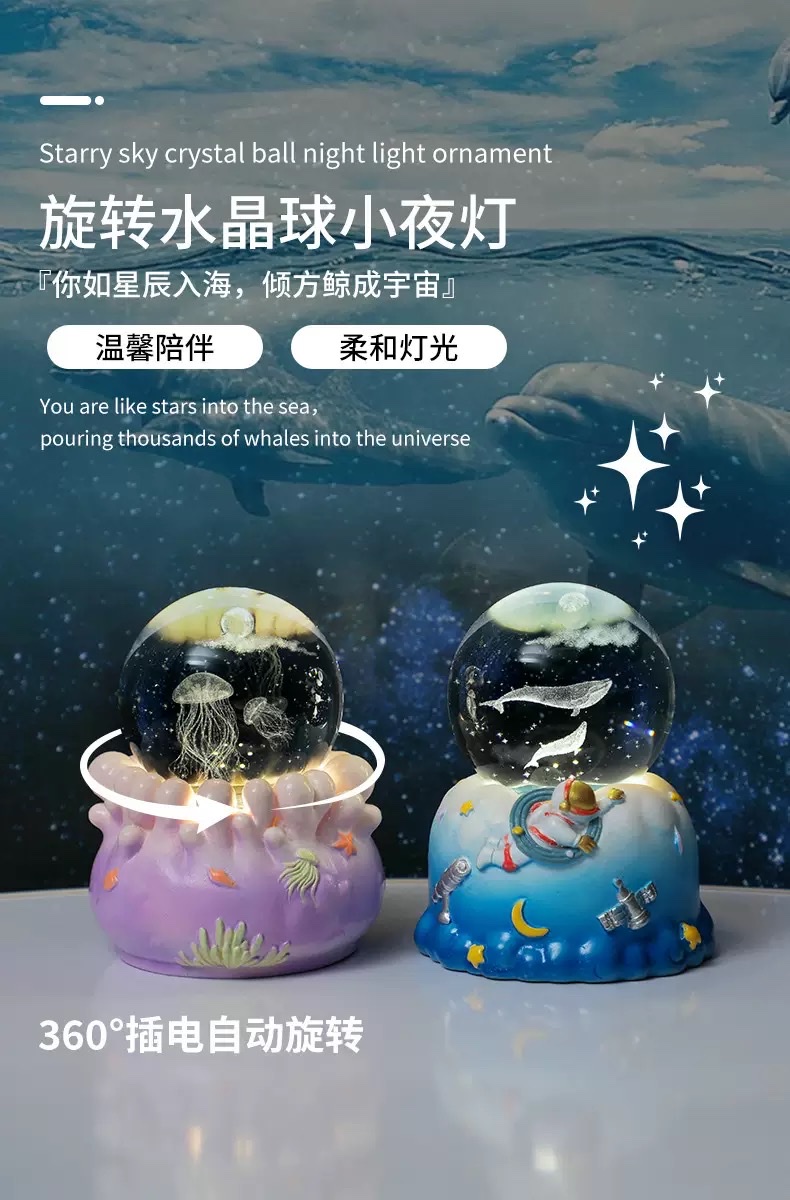 发光水晶球可旋转底座发光小夜灯批发家居氛围灯卧室桌面摆件礼品详情图1