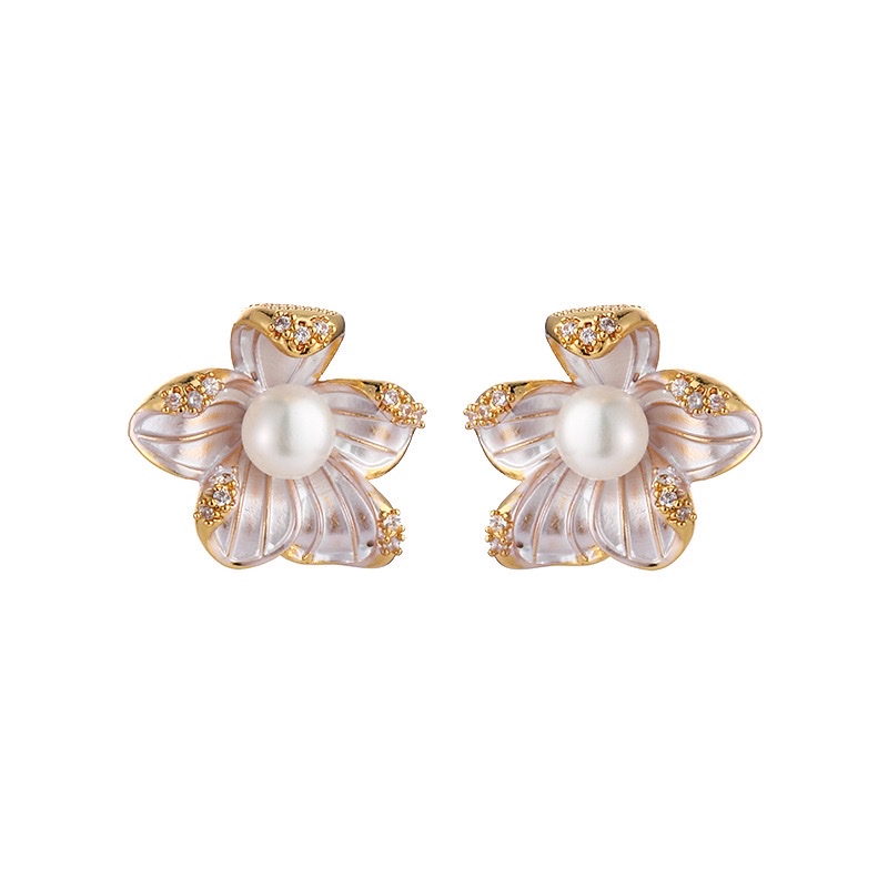 Fashionable natural freshwater pearl earrings for women, retro and exquisite, slightly inlaid with zirconium pearl flower stud earrings, versatile earrings, earrings, earrings, heavy earrings, accessories, stud earrings Item Picture