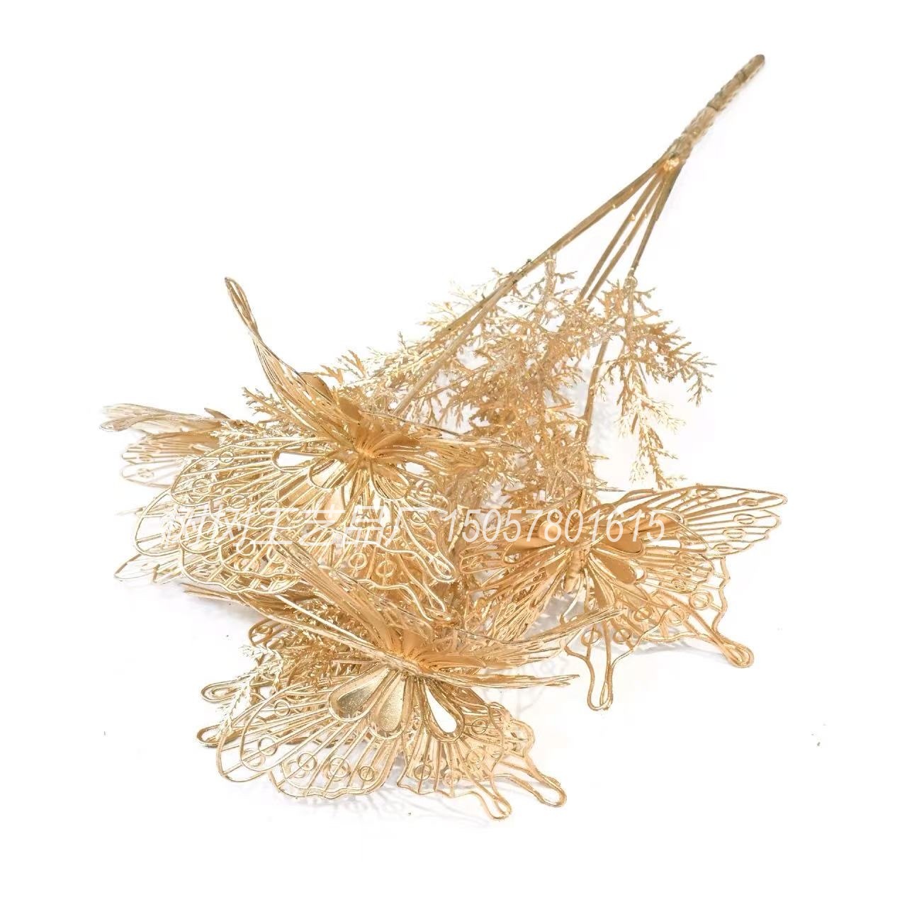 Artificial flowers, artificial flowers, golden three-dimensional butterflies, artificial flowers, Christmas flowers, home decoration, Christmas flower accessories, handcrafted flowers, golden flowers, artificial flowers, artificial flowers