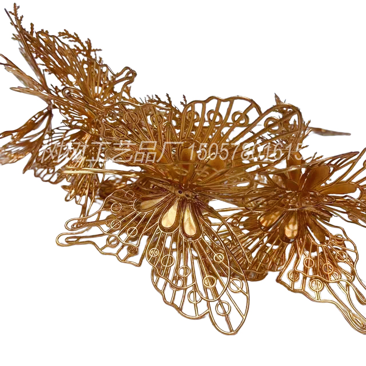 Artificial flowers, artificial flowers, golden three-dimensional butterflies, artificial flowers, Christmas flowers, home decoration, Christmas flower accessories, handcrafted flowers, golden flowers, artificial flowers, artificial flowers Specification image