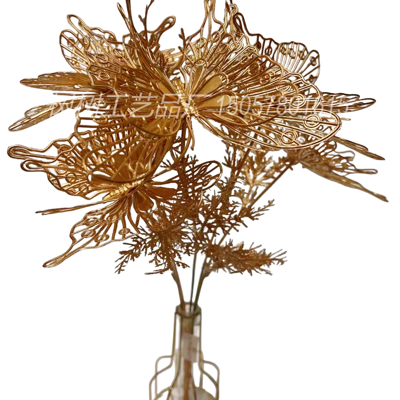 Artificial flowers, artificial flowers, golden three-dimensional butterflies, artificial flowers, Christmas flowers, home decoration, Christmas flower accessories, handcrafted flowers, golden flowers, artificial flowers, artificial flowers detail image 3