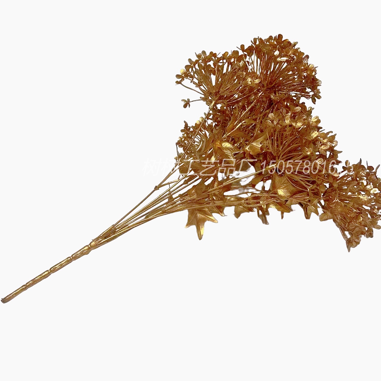 金色仿真花带叶撒粉绣球家居装饰圣诞花礼品配件手工花装饰配件假花仿真花圣诞花配件细节图