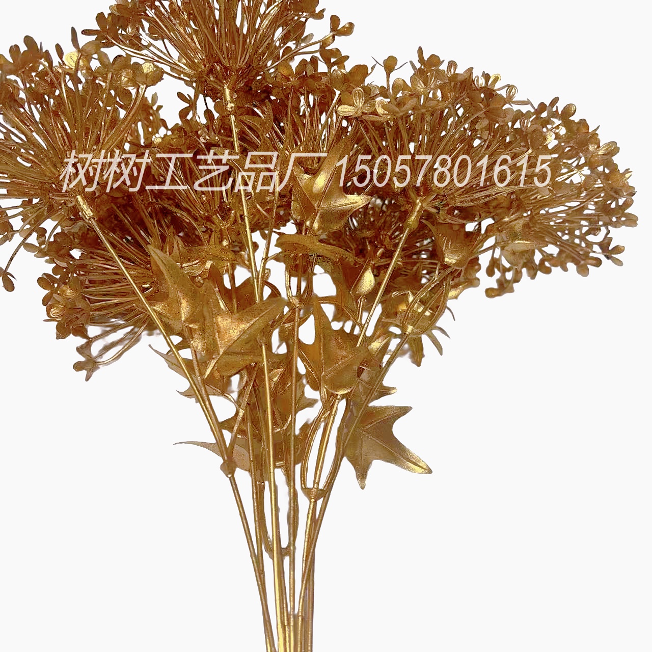 金色仿真花带叶撒粉绣球家居装饰圣诞花礼品配件手工花装饰配件假花仿真花圣诞花配件详情图3