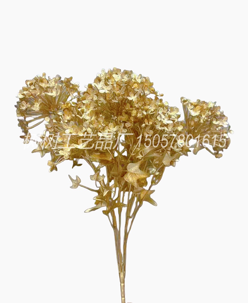 金色仿真花带叶撒粉绣球家居装饰圣诞花礼品配件手工花装饰配件假花仿真花圣诞花配件