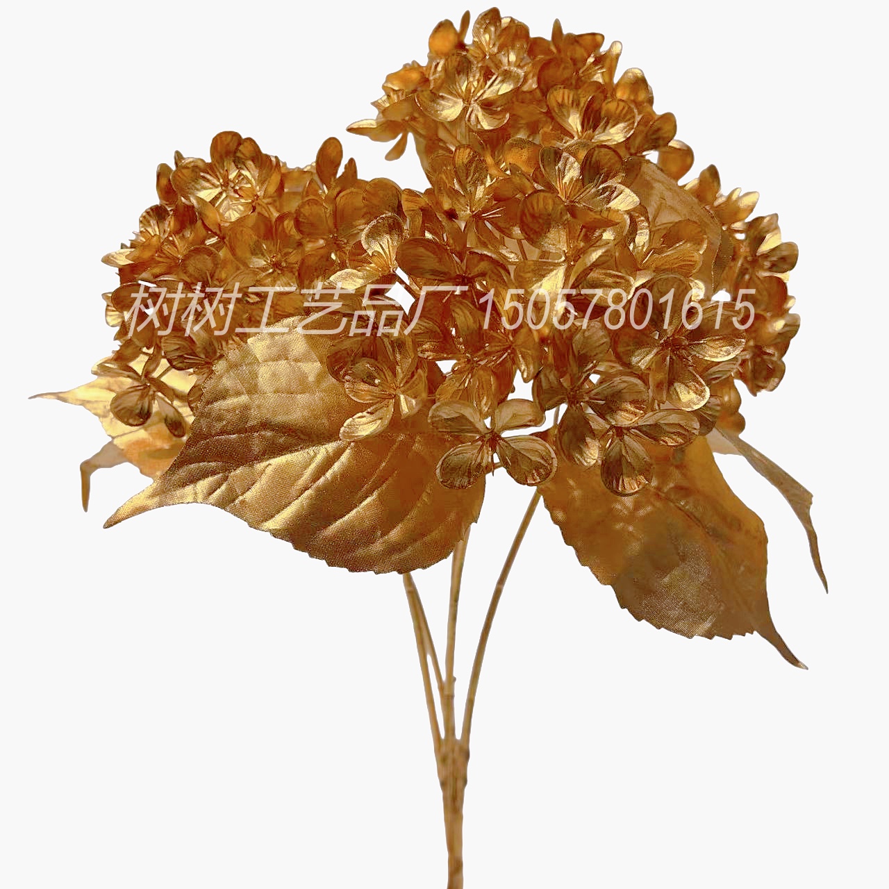 Artificial flowers, golden 5-pronged large hydrangea Christmas flowers, home decoration, Christmas flower accessories, gift accessories, handcrafted flowers, artificial flower decoration accessories