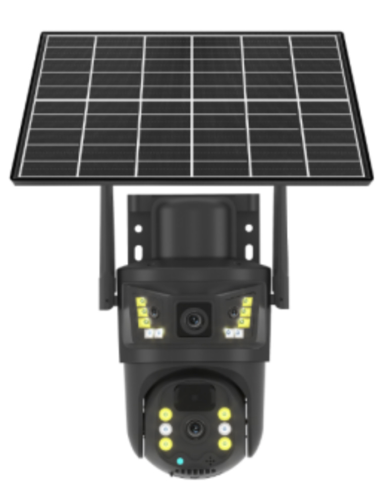高清太阳能供电双镜头摄像头室外监控无线防水夜视安防设备监控器户外太阳能监控太阳能板摄像头监控器
