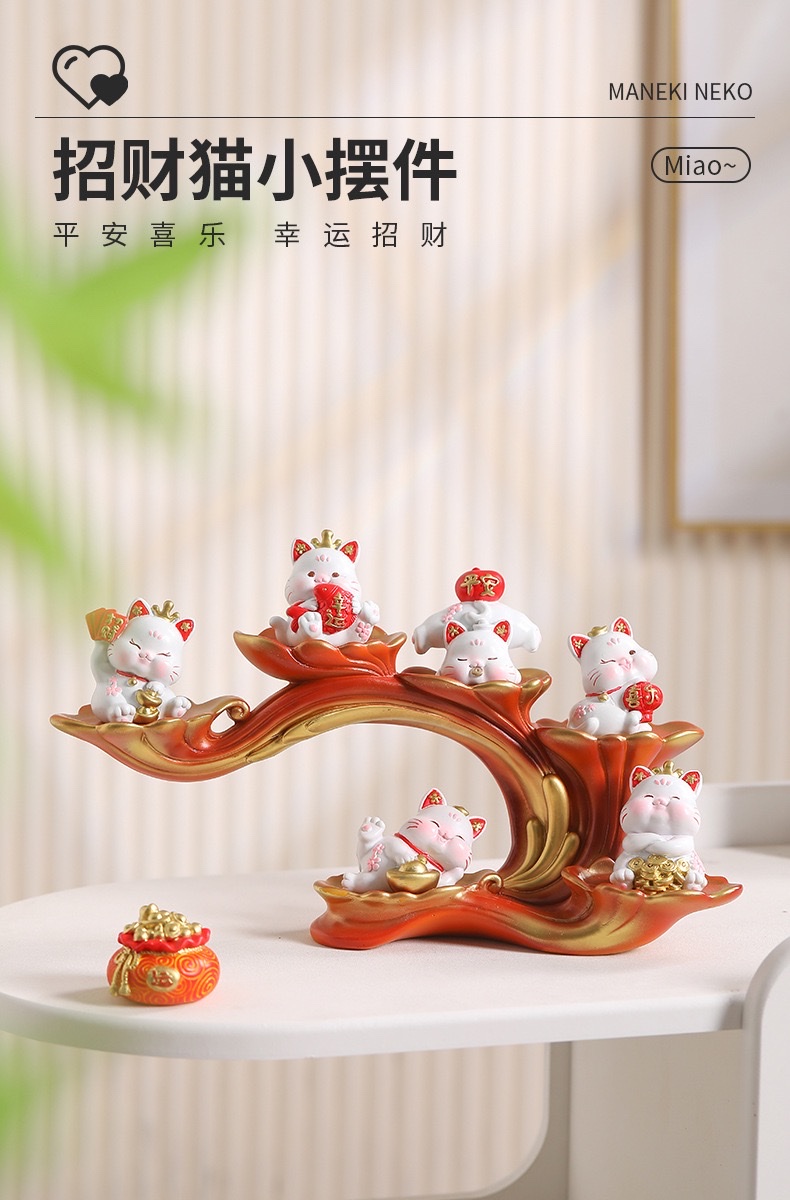 招财猫玄关家居桌面树脂工艺品摆件送礼乔迁祝福礼品批发厂家直销 详情图1