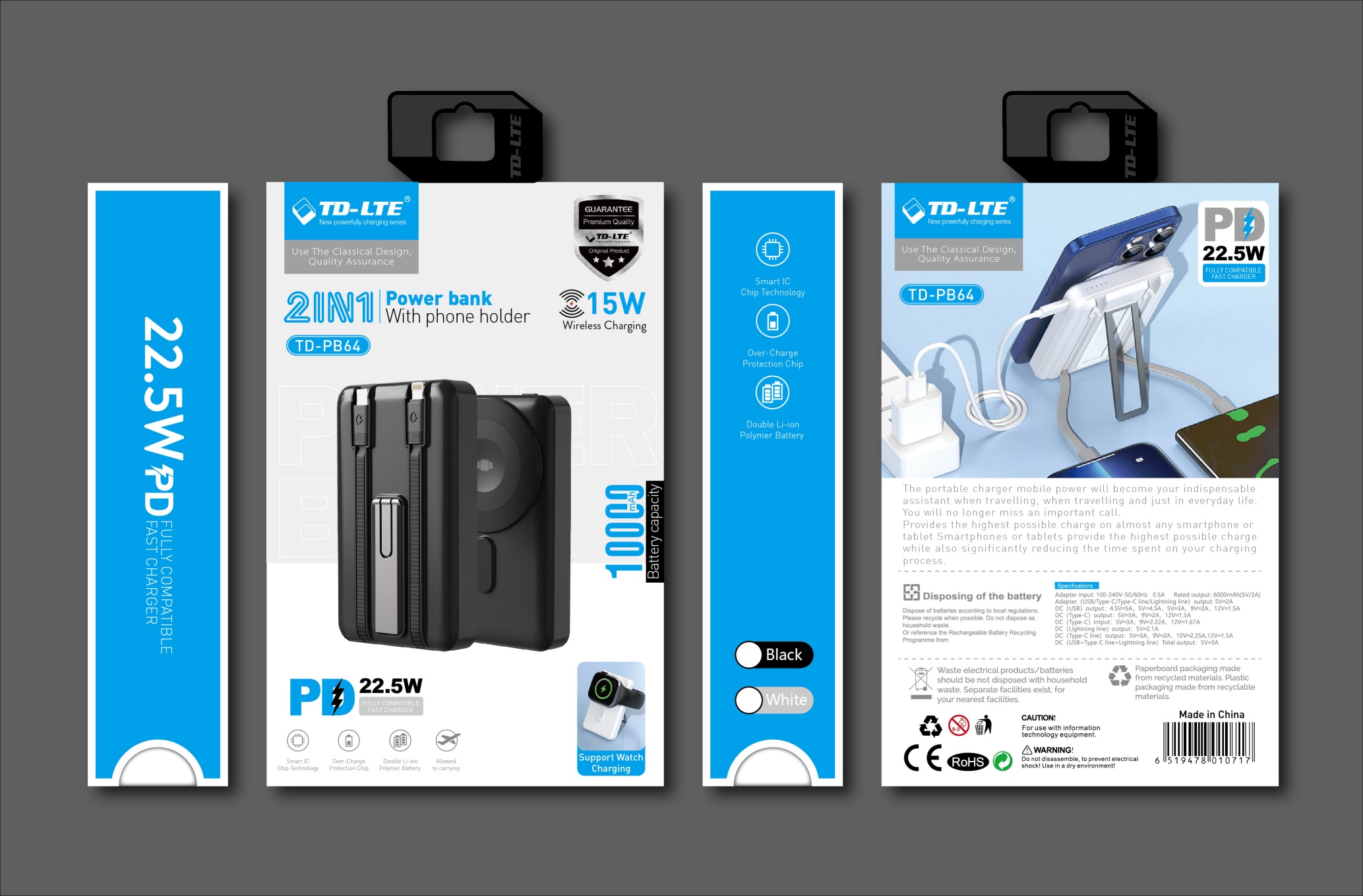 10,000 Mah 2-In-1 Power Bank With 22.5W Wired Fast Charging And 15-Watt Wireless Charging Function Pb64 details Picture