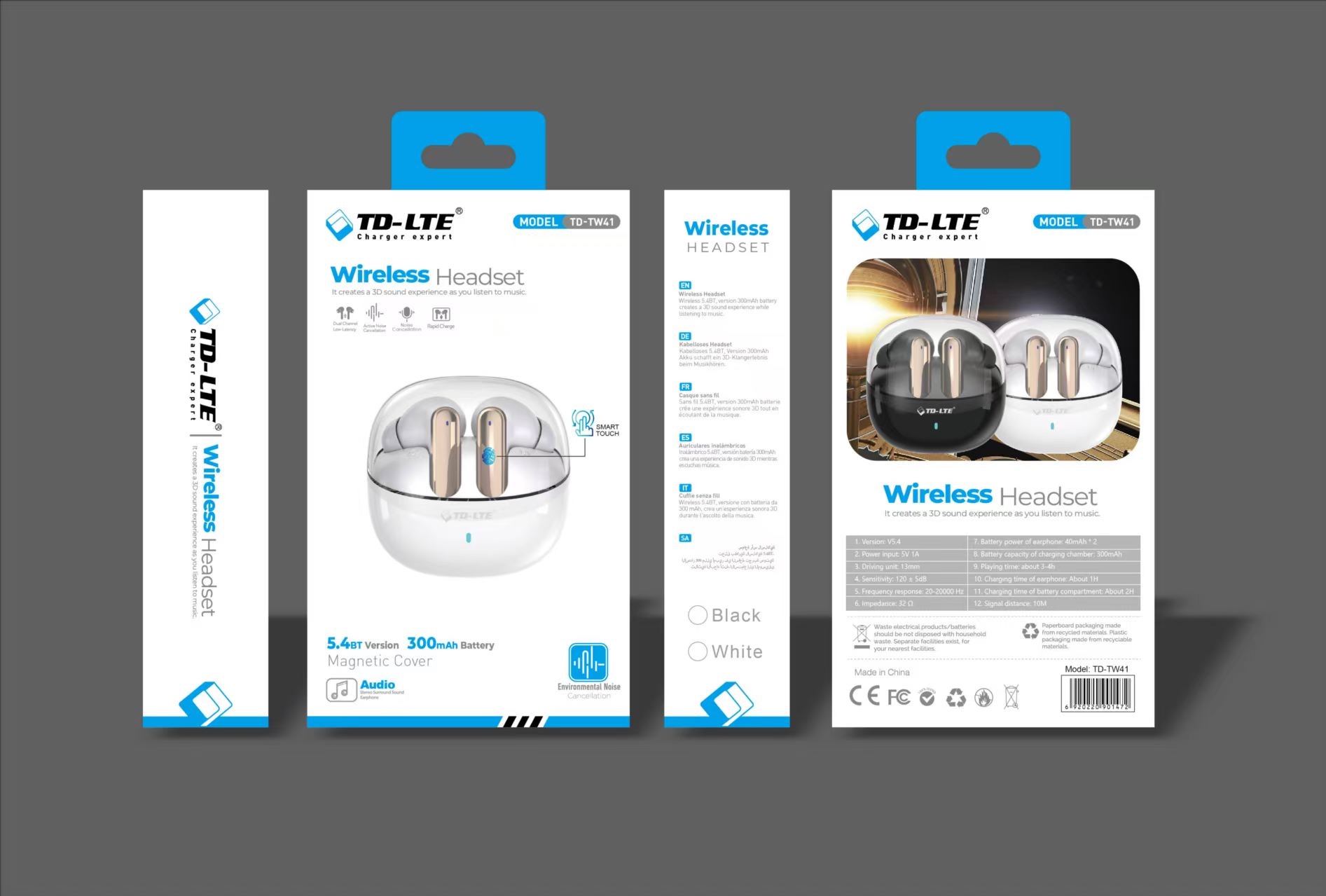 Wireless Bluetooth Headphones Tw41 In Black And White details Picture