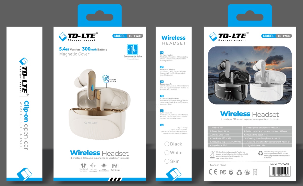 سماعات راديو البلوتوث TW39 سوداء وبيضاء Specification image