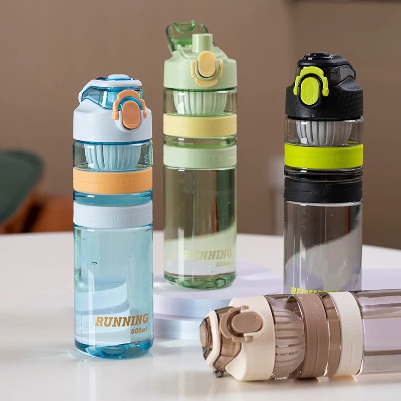 Large-capacity outdoor sports water cups with scales, simple and elastic LIDS for men and women with tea strainers, convenient for students to drink directly details Picture