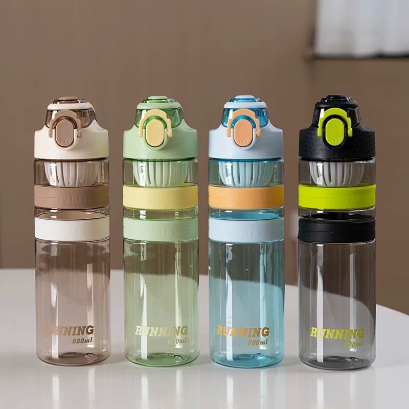 Large-capacity outdoor sports water cups with scales, simple and elastic LIDS for men and women with tea strainers, convenient for students to drink directly full figure