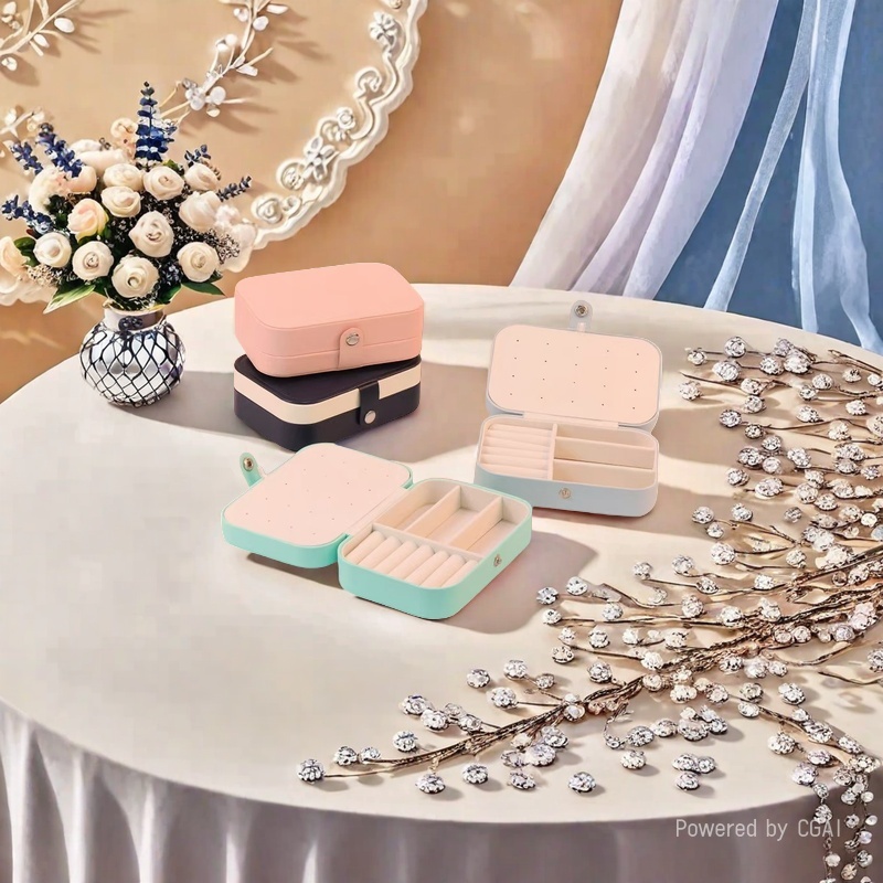 Zhihua Factory Direct sales portable jewelry bags, multi-layer mini jewelry storage boxes, simple multi-color PU leather boxes