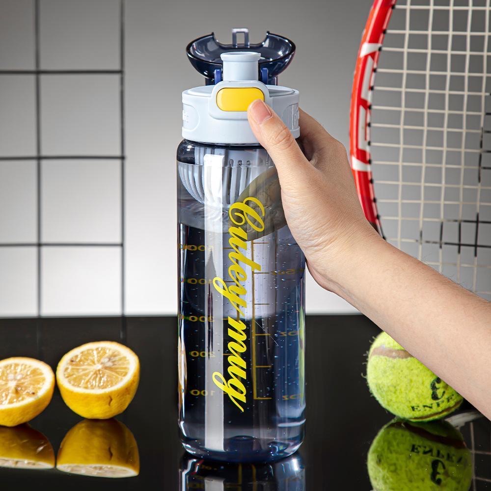 Summer sports water cup for boys, fitness, students, high appearance level, convenient and portable cup with tea strainer, plastic water cup Specification drawing