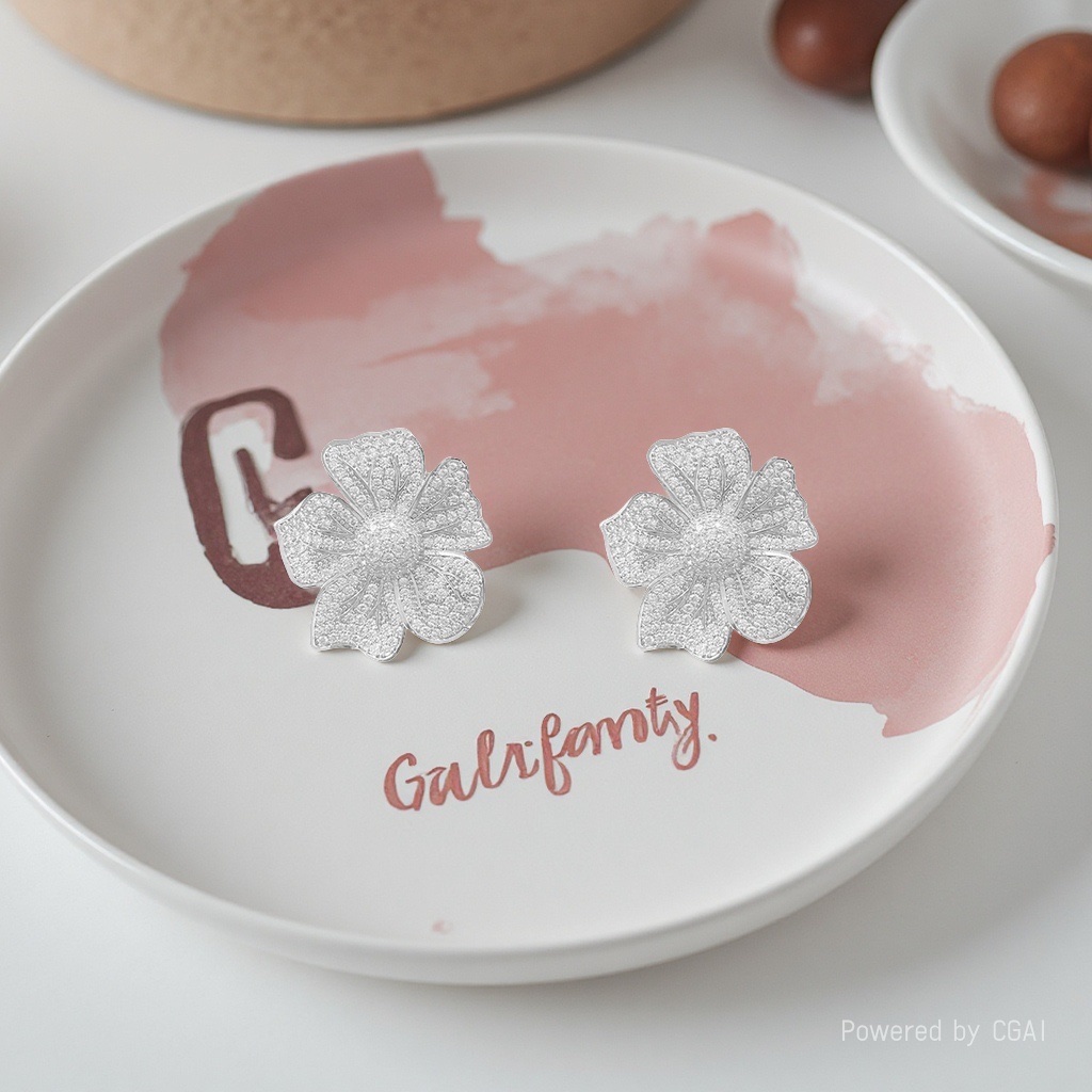 丽梵蒂奢复古宫廷港风花瓣花朵耳环轻奢小众高级感925银针耳饰夸张大花产品图