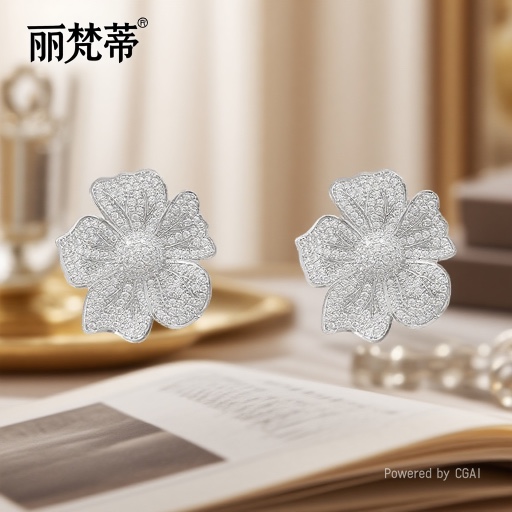 丽梵蒂奢复古宫廷港风花瓣花朵耳环轻奢小众高级感925银针耳饰夸张大花