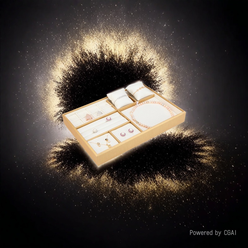 Factory direct sales of gold-rimmed and white-faced jewelry display racks, jewelry, gold and jade trays, and mixed trays Specification image