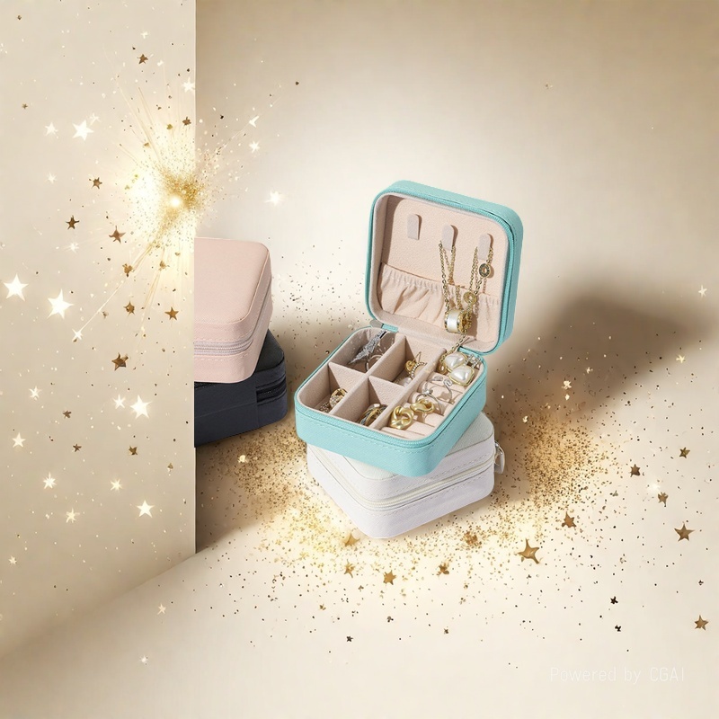 Zhihua Factory Direct sales portable jewelry bags, multi-layer mini jewelry storage boxes, simple multi-color PU leather boxes details Picture