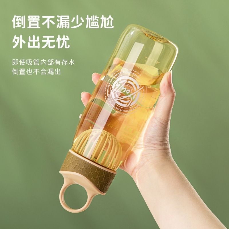 High-appearance-level portable student plastic water cup, large-capacity, shock-resistant with filter screen, graduated anti-drop travel cup details Picture