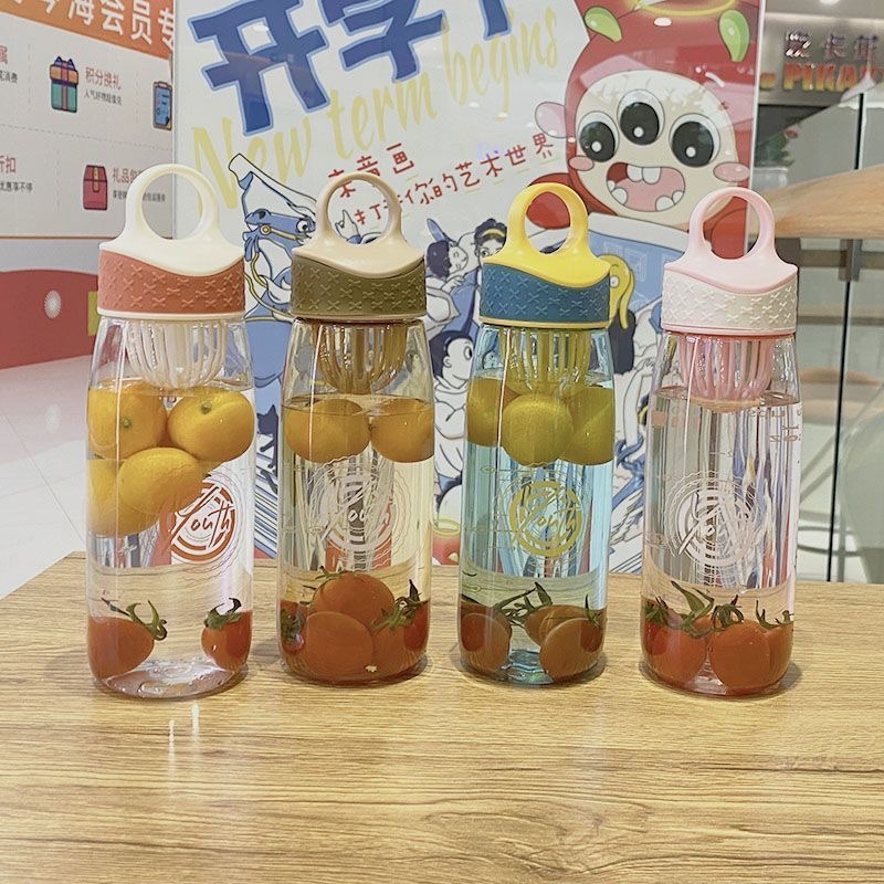 High-appearance-level portable student plastic water cup, large-capacity, shock-resistant with filter screen, graduated anti-drop travel cup Item Picture
