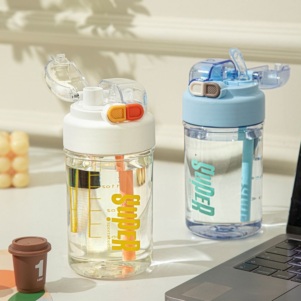High appearance level straw plastic sports water cup, high-temperature resistant large-capacity double-drinking convenient water cup for male and female students details Picture