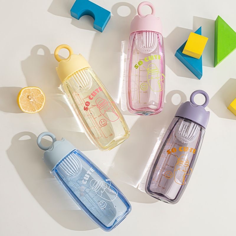 Summer high-appearance-level sports plastic water cup, convenient for male and female students, simple and heat-resistant, 490ml, 590ml full figure