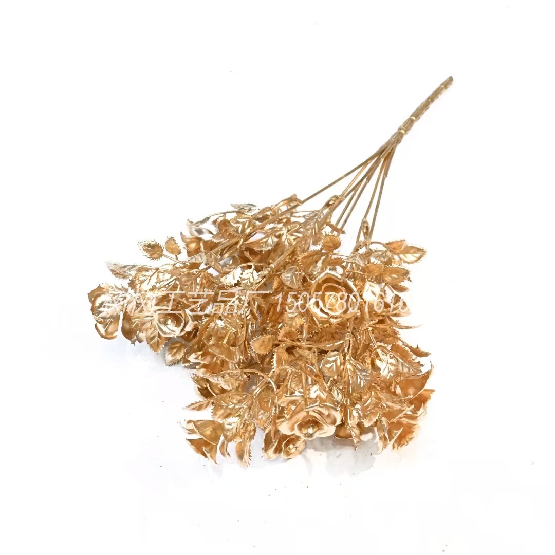Artificial flowers, artificial roses, plastic flowers, golden artificial flowers, thorny roses, handcrafted flowers, Christmas flowers, home decoration, Christmas flower accessories