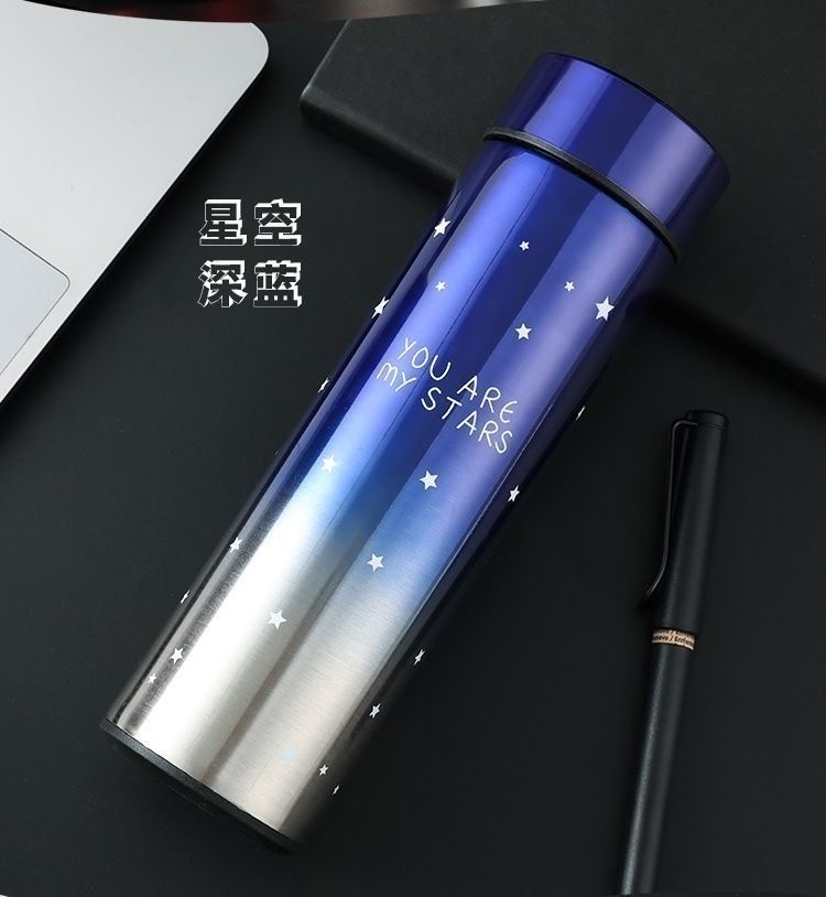 High-end insulated cups, insulated water cups, starry sky gradient color straight cups, men's and women's 304 tea and water separation, trendy and colorful Application Scenario