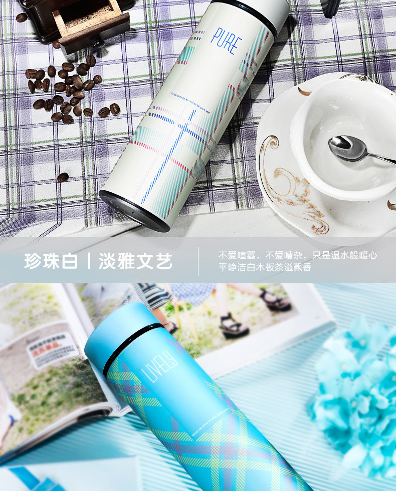 Creative tea brewing cups, stainless steel insulated cups, custom grid-patterned couple cups, plastic cups, student water cups, advertising gifts detail image 3