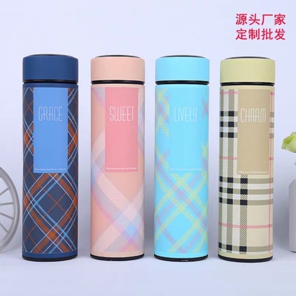 Creative tea brewing cups, stainless steel insulated cups, custom grid-patterned couple cups, plastic cups, student water cups, advertising gifts