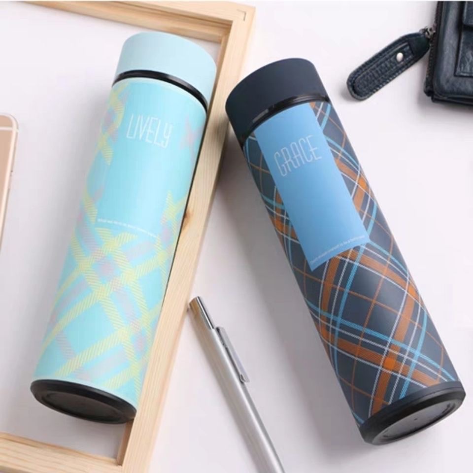 Creative tea brewing cups, stainless steel insulated cups, custom grid-patterned couple cups, plastic cups, student water cups, advertising gifts details Picture