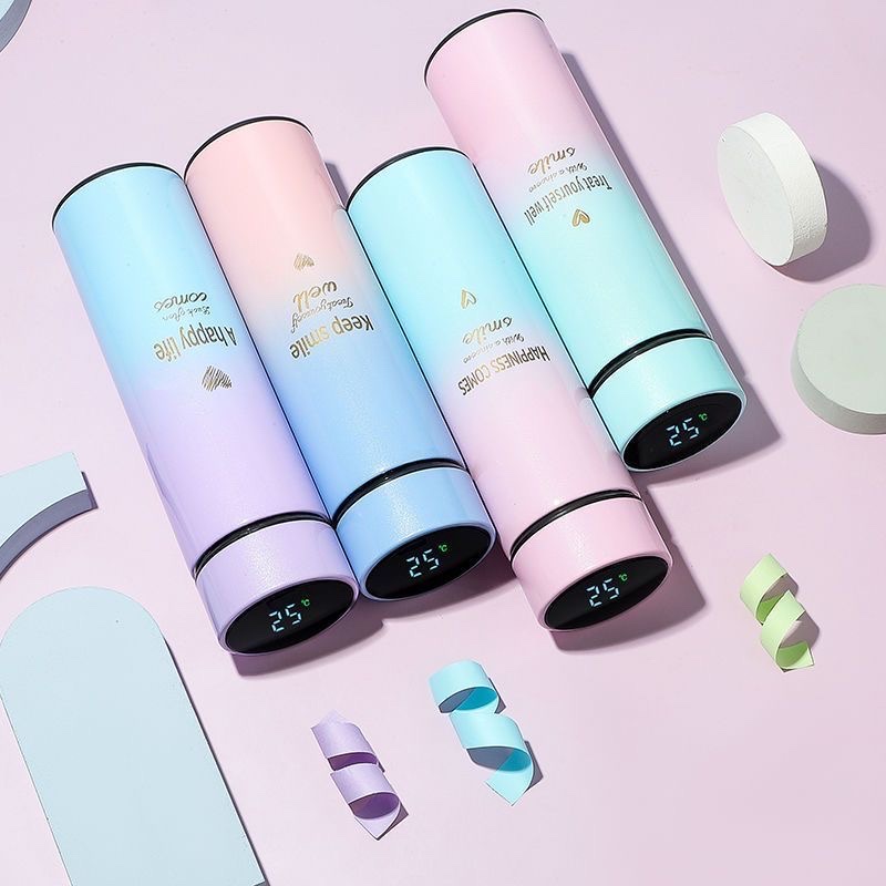 渐变色显温保温杯智能水杯304不锈钢女生高颜值韩版泡茶水杯