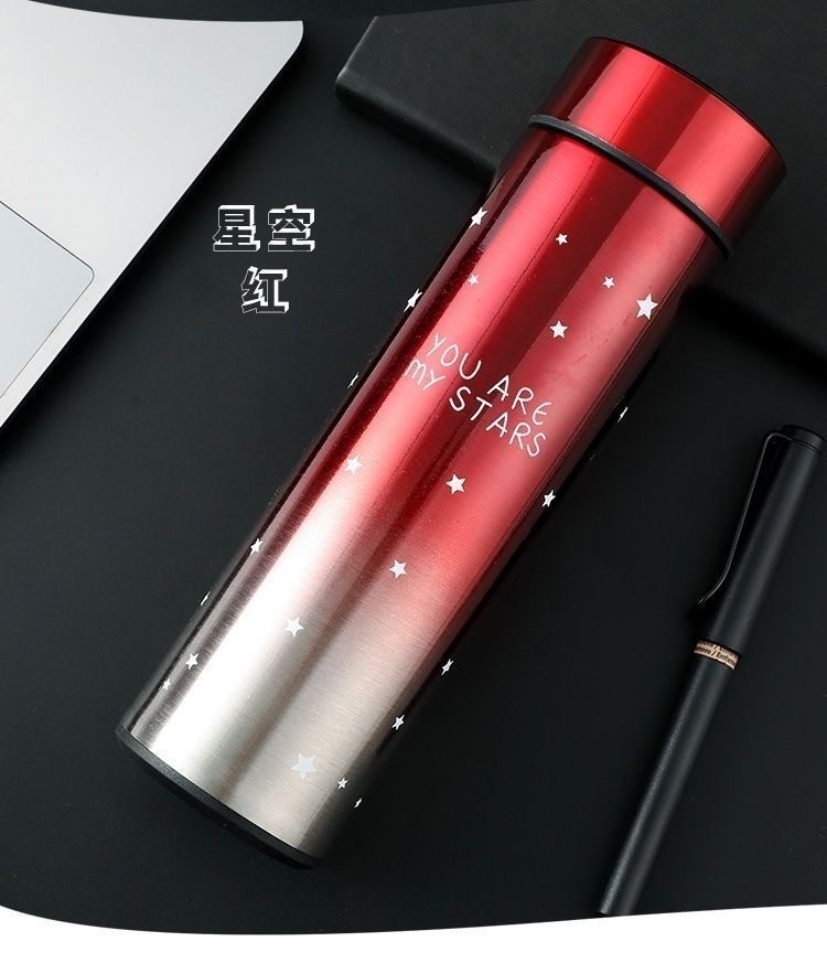 High-end insulated cups, insulated water cups, starry sky gradient color straight cups, men's and women's 304 tea and water separation, trendy and colorful details Picture