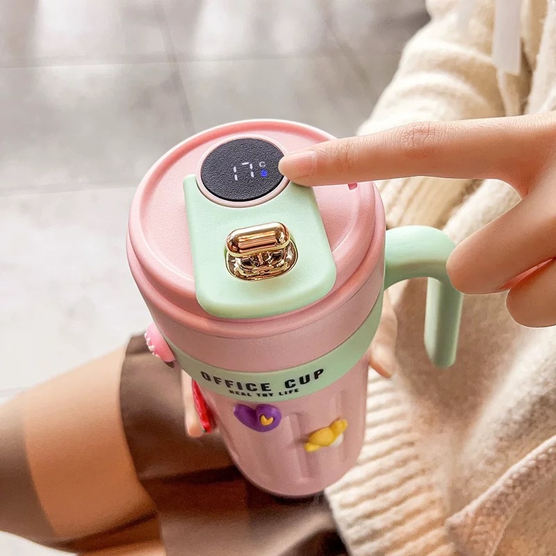 Girls' insulated cup, large-capacity smart temperature-showing ice cup, high appearance level fitness coffee cup, 316 stainless steel water cup Specification drawing